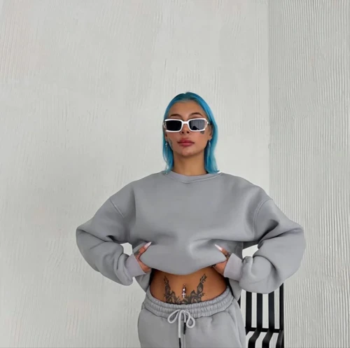 Kadın Kışlık Bisiklet Yaka Üç İplik Basic SweatShirt - Gri