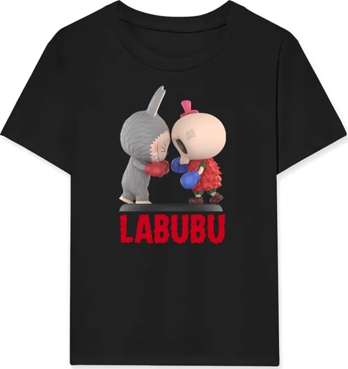 Kız Labubu Çocuk Baskılı T-Shirt - Siyah