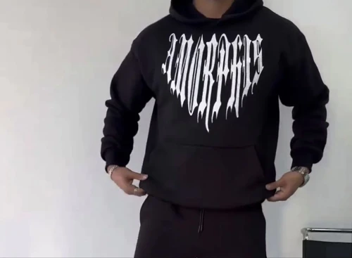 Erkek üç iplik pamuklu Kapüşonlu Baskılı SweatShirt - Siyah