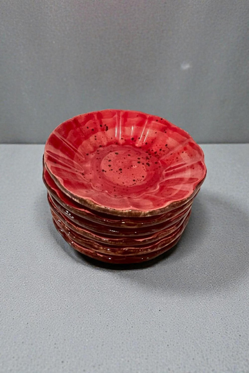 6 lı Seramik Çay Tabak, Kırmızı Çay Tabağı Çap:10cm