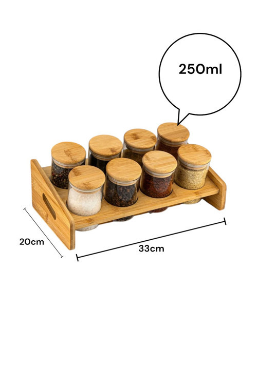 Bambu 9 Parça Tek katlı Standlı Baharatlık Seti