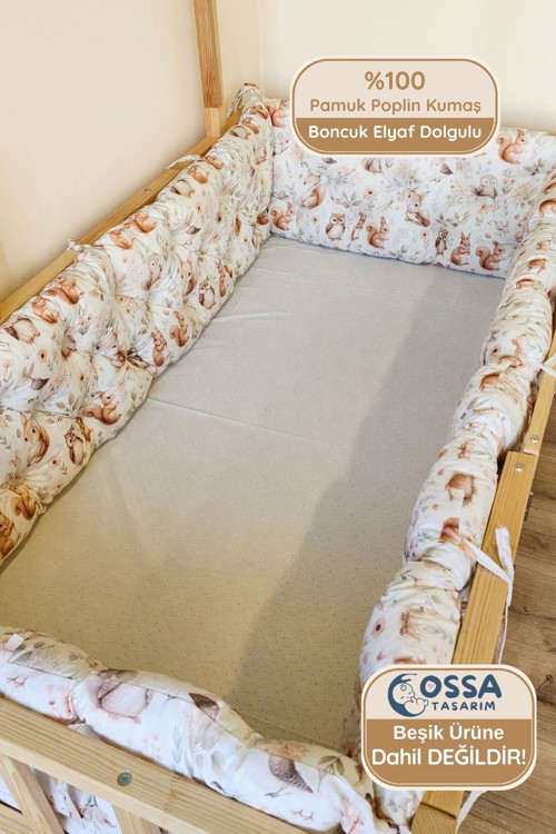 Montessori ve Beşik İçin 4 Kenar Koruma Seti Pamuk Kumaş Baykuş Desenli