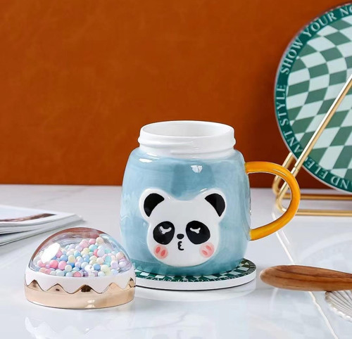 Boncuklu Panda Seramik Kupa Mavi 11 x 7