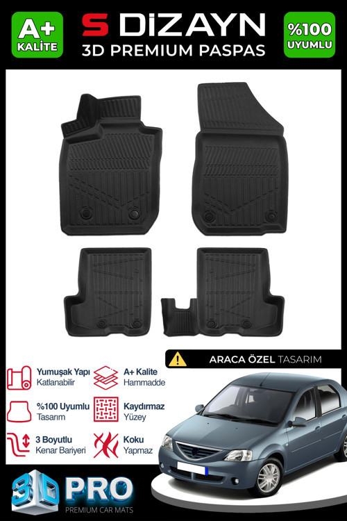 Dacia Logan Sedan 3D Pro Havuzlu Paspas 2004-2012 A+ Kalite