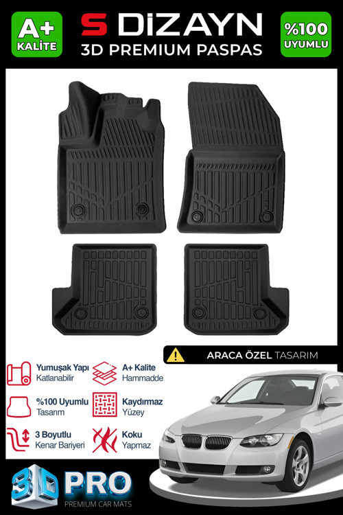 Bmw 3 Serisi E92 3D Pro Havuzlu Paspas 2007-2013 A+ Kalite