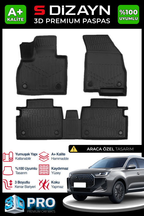 Chery Tiggo 7 Makyajlı 3D Pro Havuzlu Paspas 2025 Üzeri A+ Kalite