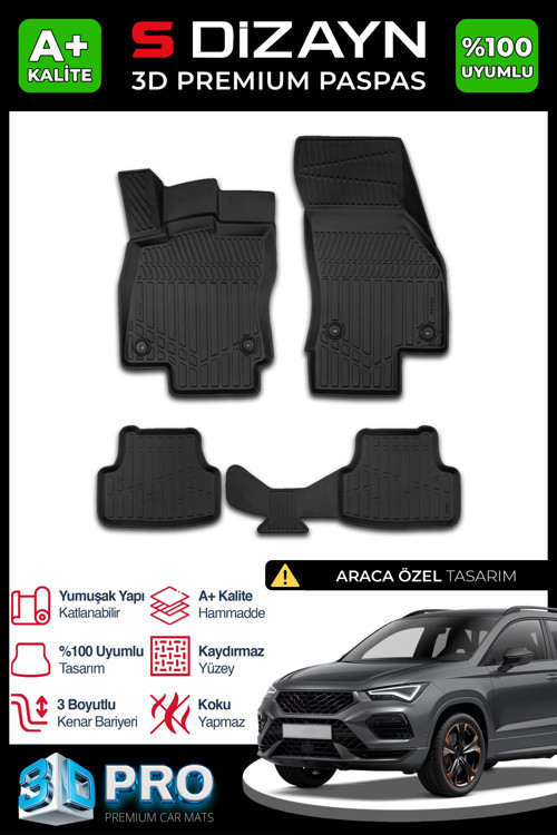 Cupra Ateca 3D Pro Havuzlu Paspas 2020 Üzeri A+ Kalite