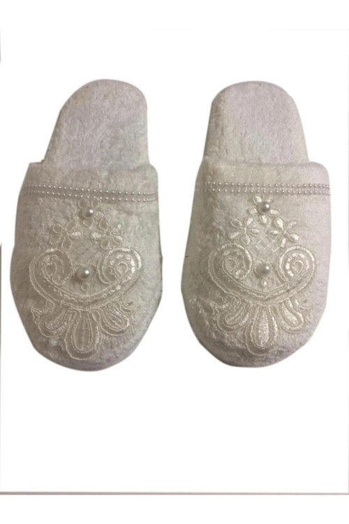 Bride Pamuk İncili Aplikeli Krem Havlu Terlik 38-40 numara 63