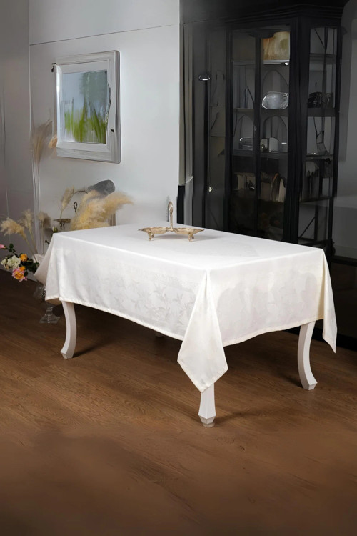Çınar Lüx Jakar Bambu Kumaş Krem Masa Örtüsü 160x220 Cm 1240