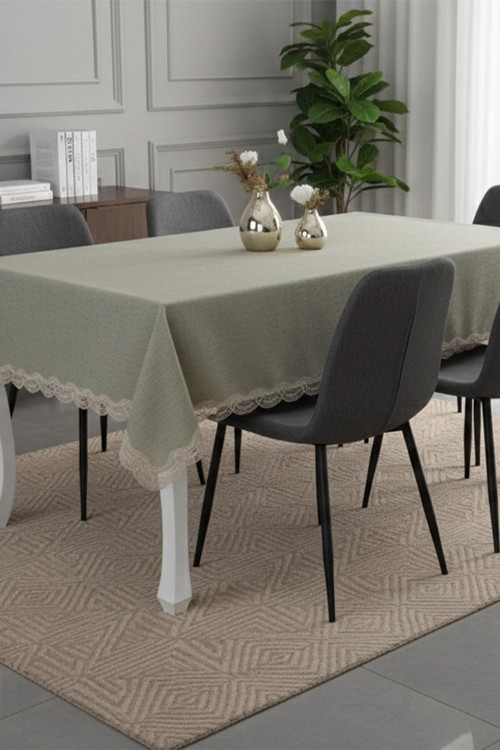 Efes Keten Polyester Kumaş Yeşil Masa Örtüsü Dikdörtgen 150x210 Cm 1314
