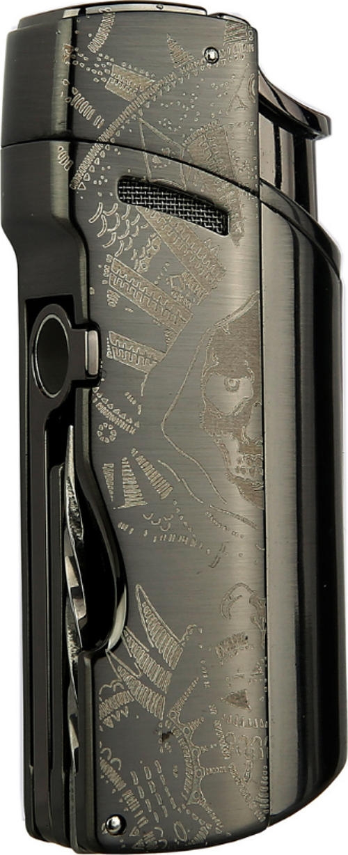 Tek Torch Pürmüz Delicili/İğneli Gunmetal Desenli Metal Puro Çakmağı