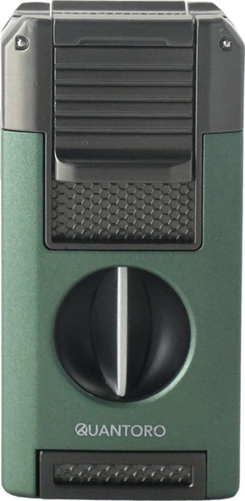 Çift Torch Pürmüz V-Cut/Delicili/İğneli Yeşil Metal Puro Çakmağı