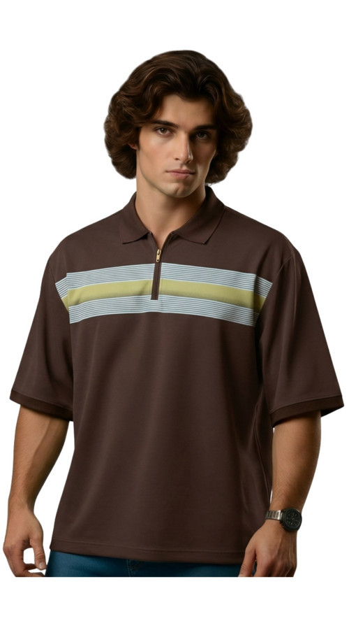 Fermuarlı Erkek Büyük Beden 115 - 138 Kilo Arası Uygun Likralı Pike Polo Yaka Baskılı Tişört