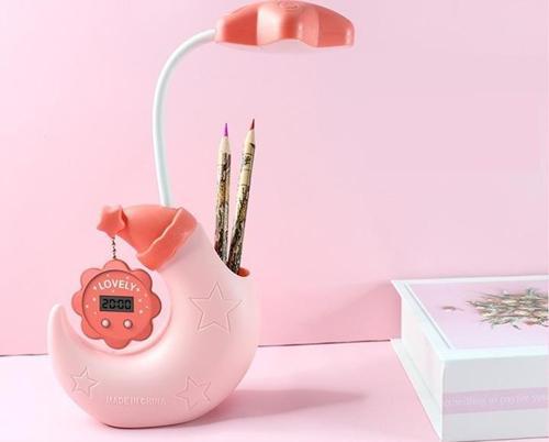 Saatli Ay Masa Lambası Pembe 12 x 21