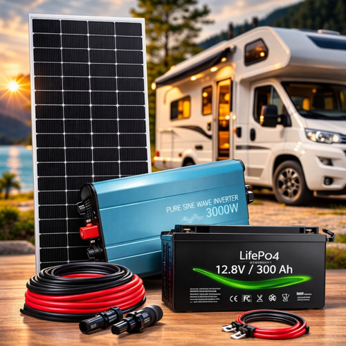 3000W Karavan Solar Enerji Sistemi – 2x285W Panel, 3000W İnverter, 200Ah Lityum Akü