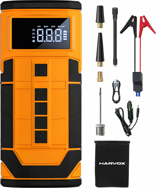 Harvox Hxac-003 10.000 Mah Akü Takviyeli Hava Kompresörü Şarjlı Digital Göstergeli Araç Lastik Şişirme 150 PSI