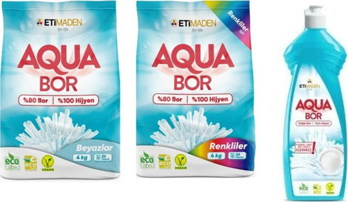 Doğal Mineralli 4Kg Beyaz + 4Kg Renkliler + Bulaşık Set