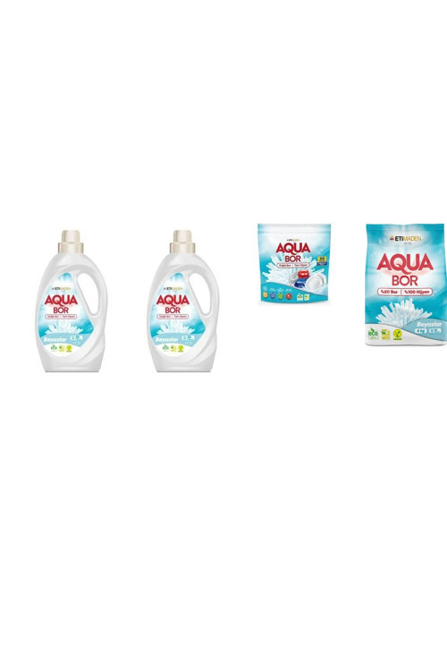 Aquabor Doğal Mineralli Sıvı Beyaz + Sıvı Beyaz + Tablet + 4 Kg Beyaz 4 Lü Set