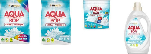 Aquabor Doğal Mineralli 4 Kg Renkliler + 4 Kg Beyaz + Tablet + Sıvı Beyaz 4 Lü Set