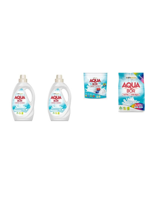 Aquabor Doğal Mineralli Sıvı Beyaz + Sıvı Beyaz + Tablet + 4 Kg Renkliler 4 Lü Set