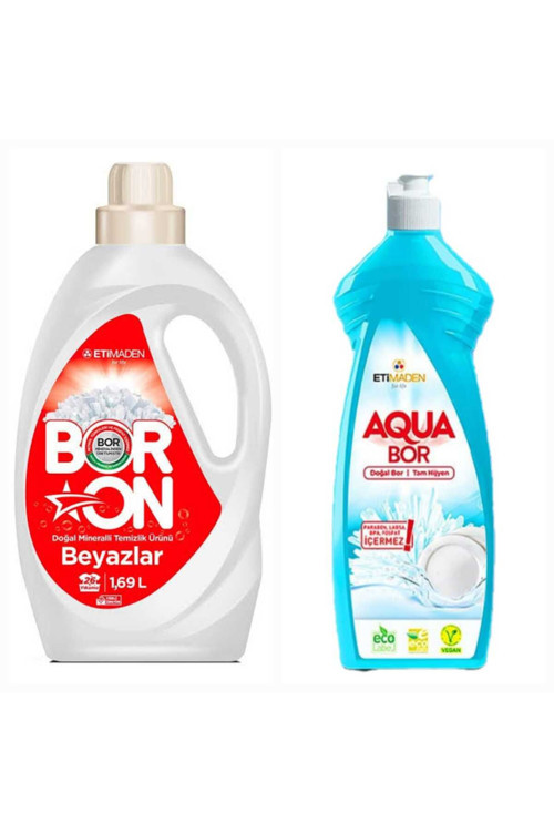 Doğal Mineralli Çamaşır Deterjanı Renkliler İçin 26 Yıkama+ 1 Adet 650 Ml Aquabor Bulaşık Deterjanı