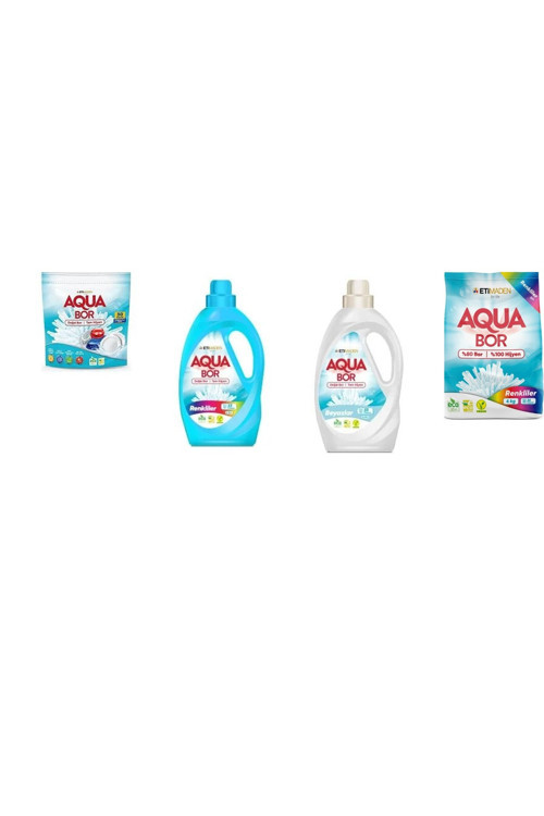Aquabor Doğal Mineralli Tablet + Sıvı Renkliler + Sıvı Beyaz + 4 Kg Renkliler 4 Lü Set