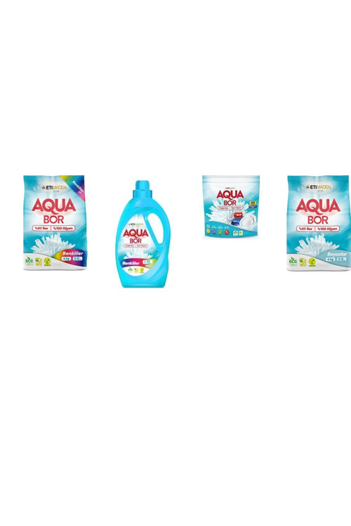 Aquabor Doğal Mineralli 4 Kg Renkliler + Sıvı Renkliler + Tablet + 4 Kg Beyaz 4 Lü Set
