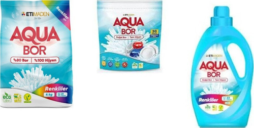 Aquabor Doğal Mineralli 4 Kg Renkliler + Tablet + Sıvı Renkliler 3 Lü Set