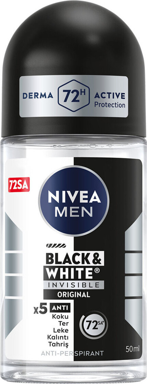 Men Black & White Invisible Original Roll-On 50 Ml X 5 Adet