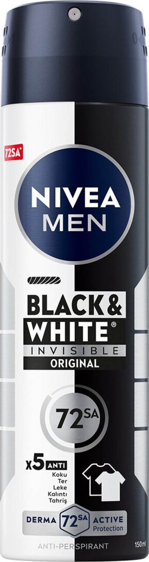 Men Erkek Sprey Deodorant Black&White 72 Saat Anti-Perspirant Insible Original 150 Ml 3 Adet