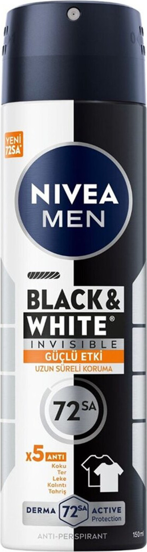 Men Erkek Sprey Deodorant Black&White Invisible Güçlü Etki 150 Ml 5 Adet