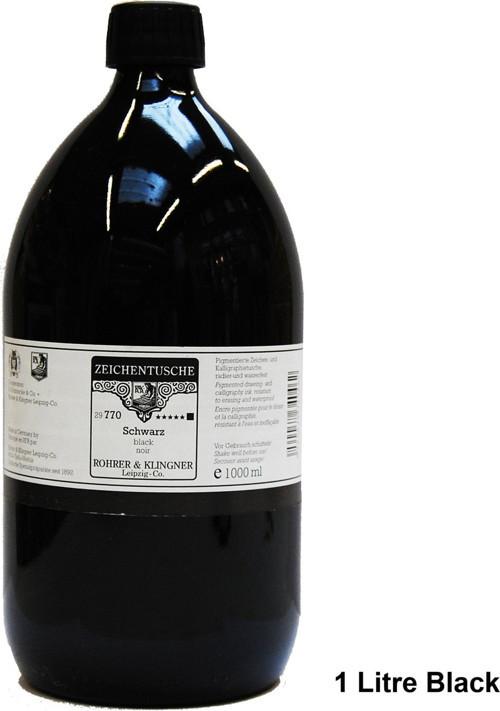 Rohrer&Klingner Kaligrafi mürekkebi Zeichentusche 29-airbrush-fırça-divit-sulu boya 1000ml-770-black-1Ad