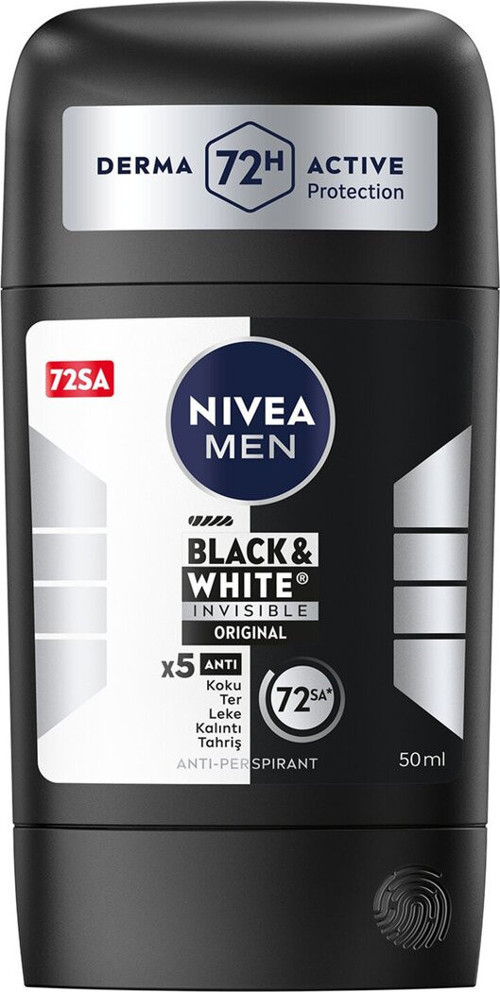 Men Erkek Stick Deodorant Black&White 72 Saat Anti-Perspirant Insible Original 50 Ml