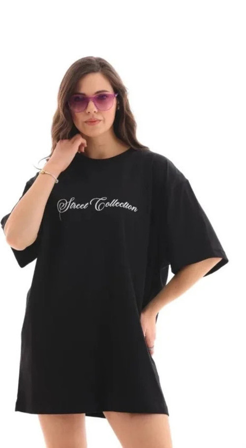 Baskılı T-Shirt Kısa Kol Bisiklet Yaka Regular Rahat Kalıp Günlük Tişört - Siyah