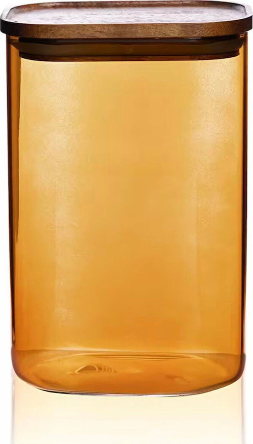 Akasya Dikdörtgen Cam Kavanoz - Amber - 1,2 Lt