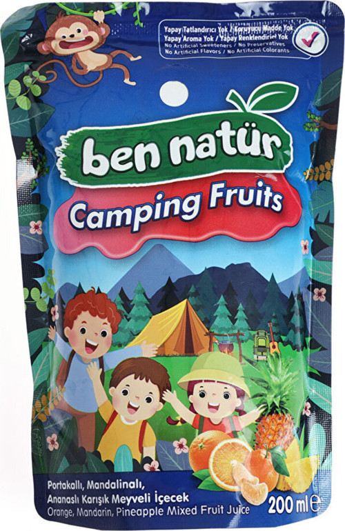 Camping Fruits Portakallı, Mandalinalı, Ananaslı Karışık Meyveli İçecek 200 Ml (2 Adet)