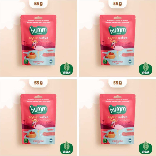 Organik Vegan Çilekli Kurabiye Atıştırmalık Paketi - 4 Adet* 55 G
