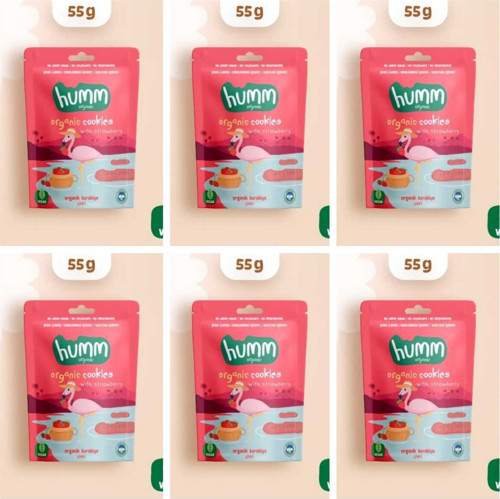 Organik Vegan Çilekli Kurabiye Atıştırmalık Paketi - 6 Adet* 55 G