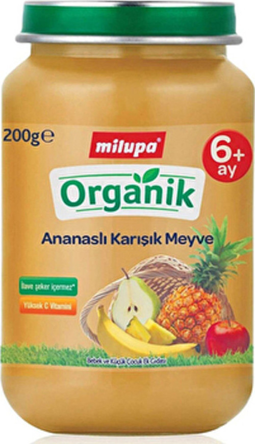 4 Adet Organik Ananaslı Karışık Meyve (Kavanoz Maması) 200 G