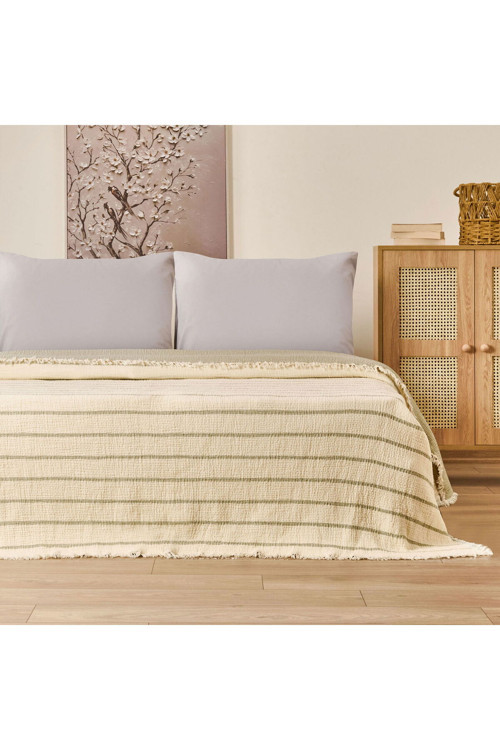 Soft Serena Çift Kişilik Yatak Örtüsü - Ekru / Haki - 230X250 Cm