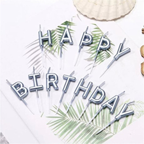 3 Adet Mum Gümüş Happy Birthday