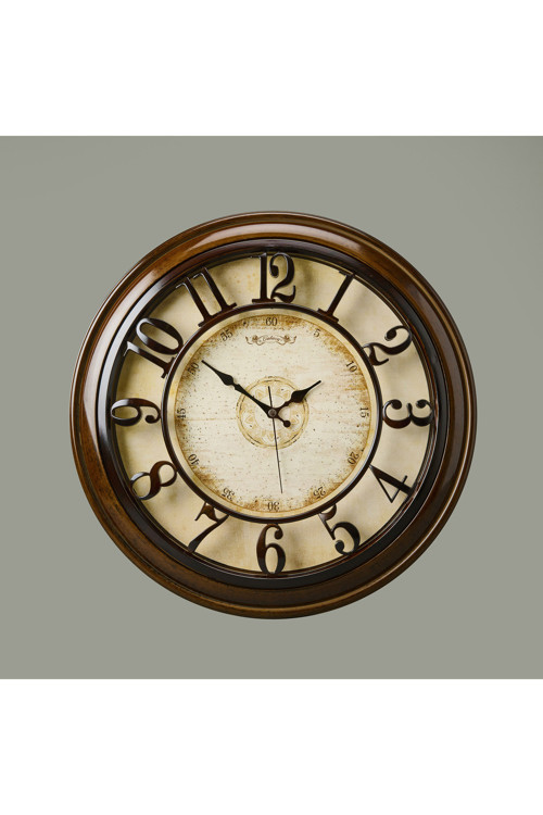 1965-V Kabartma Rakam Duvar Saati - Kahverengi - 44,5 Cm