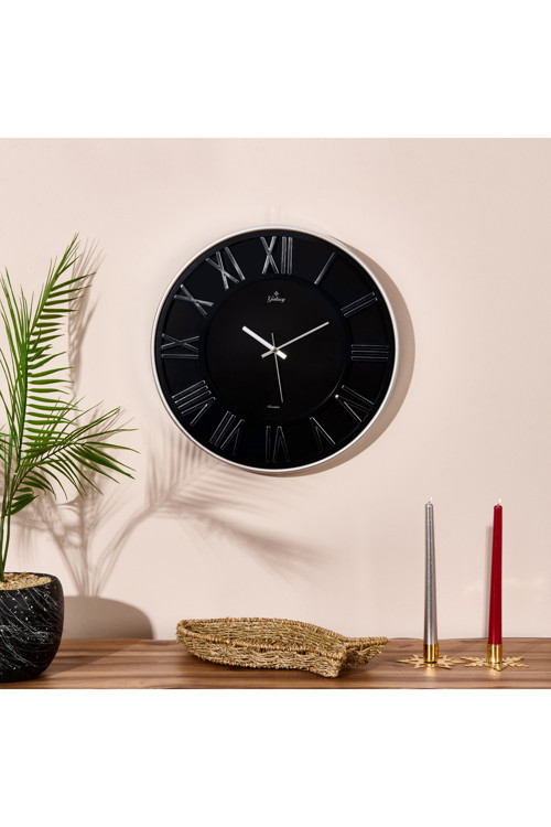 Exclusive Roma Rakam Duvar Saati - Gümüş / Siyah - 43 Cm
