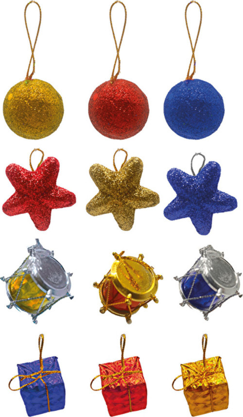 3 Adet 12Li Karışık Süs Cici Top 3 Cm 6 Parlak 6 Simli
