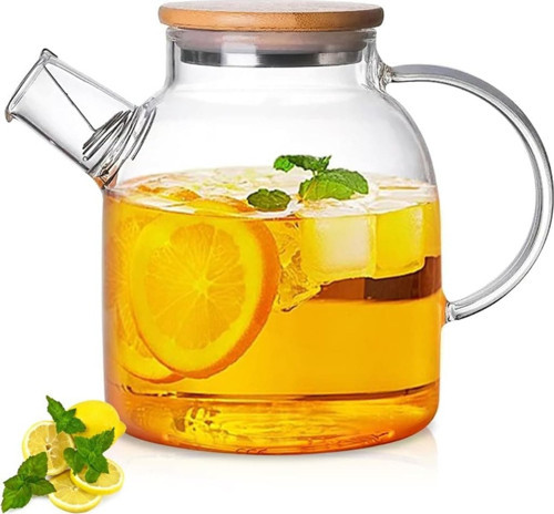 4 Adet Bambu Kapaklı Büyük Boy Isıya Dayanıklı Cam Demlik 1500 Ml
