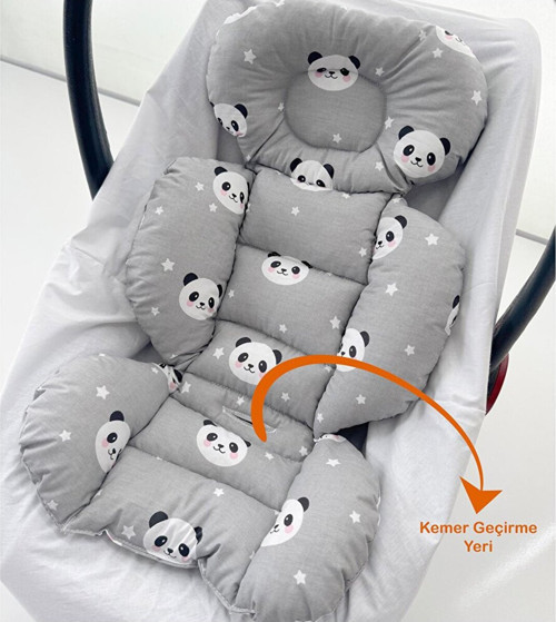 Gri Panda Organik Pamuklu Kumaş Puset Minderi - 0-24 Ay Uyumlu (4 Adet)