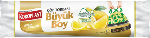 2 Adet Koroplast Ekstra Güçlü Limon Kokulu Büzgülü Büyük Boy Çöp Poşeti 10 Lu