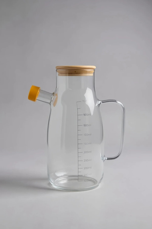 2 Adet Bambu Kapaklı Cam Yağlık 1000 Ml