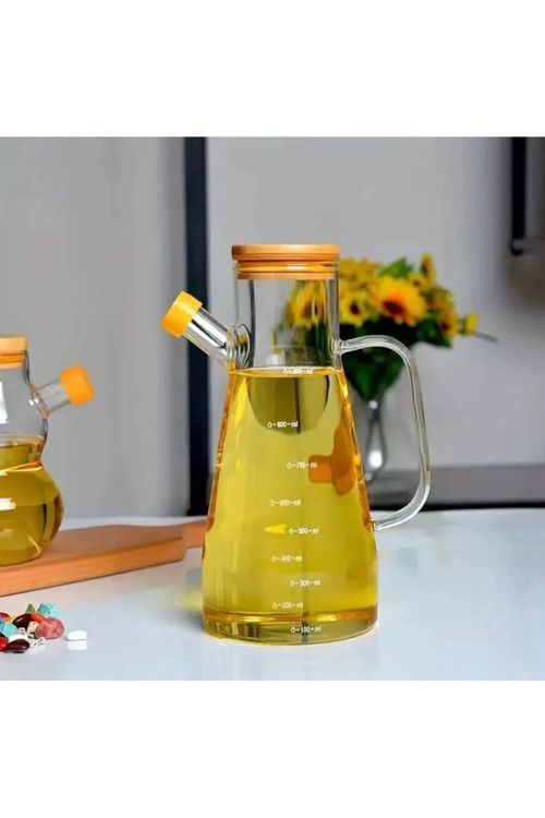 2 Adet Bambu Kapaklı Cam Yağlık 900 Ml