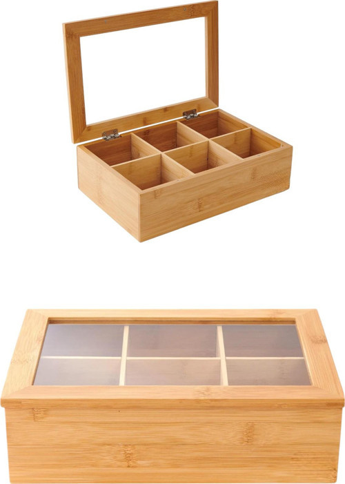 Bambu Organizer Kutu Takı Aksesuar Kutusu, Çay Kutusu 6 Bölmeli